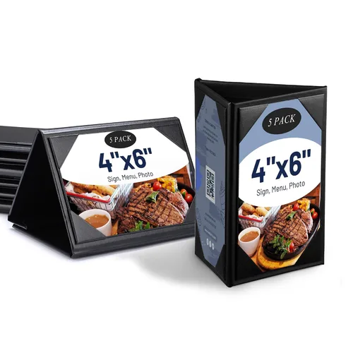Vista 24 de WeChef Paquete de 20 Portamenús de Mesa Tipo Carpa de 4"x6" Soportes de Menú de 2 Lados Exhibidor de Letrero Tipo Marco A Cubierta de Menú de Cuero