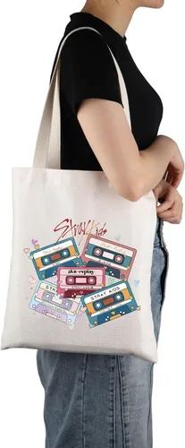 Vista 7 de UJIMS SKZ - Bolsa de lona para fanáticos del álbum SKZ, regalo para grupos K-POP, Bolso tote de personajes Skz