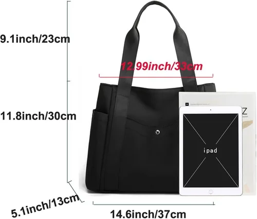 Vista 2 de Bolso de mano de hombro para mujer, impermeable, de nailon, con múltiples bolsillos, asa superior, bolsa de hombro para comprador