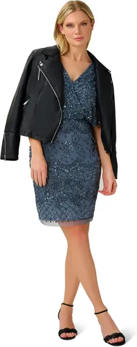 Vista 5 de Adrianna Papell Vestido de malla con cuentas para mujer
