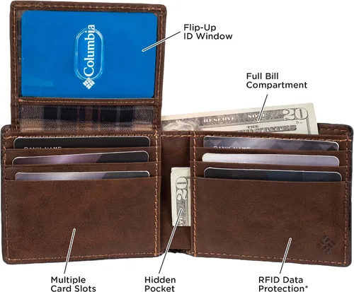 Vista 6 de Columbia Billetera plegable para hombre, múltiples ranuras para tarjetas, ventana de identificación