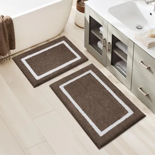 Vista 14 de HOMEIDEAS Juego de 2 alfombras de baño beige de 20 x 32 pulgadas + 16 x 24 pulgadas