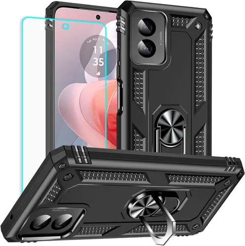 Vista 10 de Yiakeng Funda para Moto G Power 5G 2024 con protector de pantalla: [probada contra caídas de grado militar] Soporte de anillo a prueba de golpes