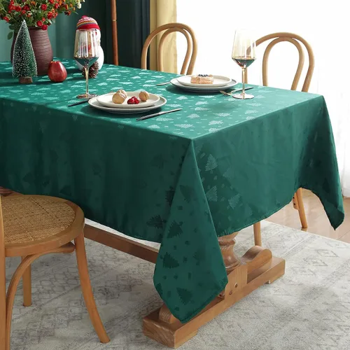 Vista 3 de SASTYBALE Mantel de Navidad rectangular, mantel de jacquard a prueba de derrames y resistente a las arrugas, con patrones de árbol de Navidad