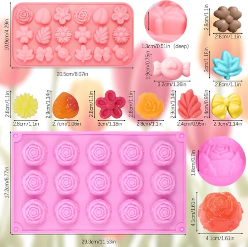 Vista 5 de Moldes de silicona para dulces de flores, paquete de 6 moldes de margarita, chocolate, rosa, tulipán, flores, moño, hoja, gelatina, pudín, galleta