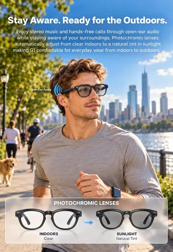 Vista 6 de Gafas inteligentes G1 AI con cámara y Bluetooth, gafas de grabación de Gafas de cámara con traducción IA, reconocimiento visual, asistente de voz G1