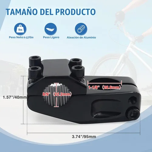 Vista 2 de Vástago de bicicleta para bicicleta BMX aleación de aluminio engranaje fijo vástago de bicicleta Negro claro