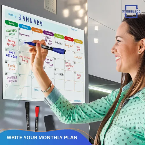 Vista 7 de Agenda mensual (paquete de 3) pizarra blanca magnética para refrigerador, calendario semanal de borrado en seco, calendario magnético