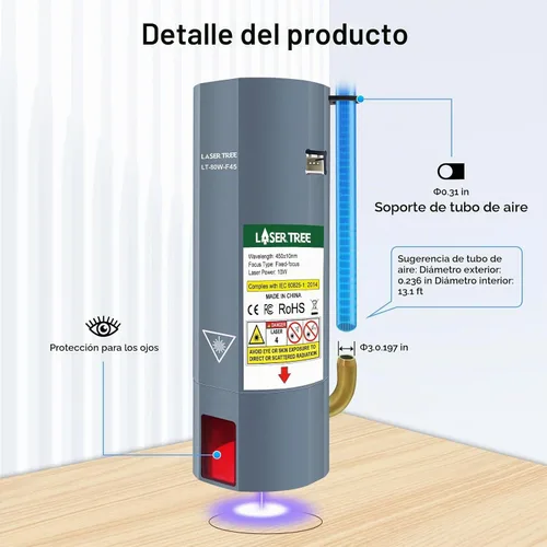 Vista 7 de Módulo láser LASER TREE, módulo de grabado láser de 10W (10000mW) de salida de potencia óptica con asistencia de aire, FAC incorporado, cabezal