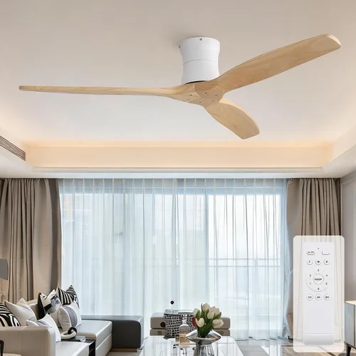 Vista 11 de Sofucor Ventilador de techo inteligente de 52 pulgadas sin luz, ventilador de techo de madera maciza de bajo perfil con control remoto, ventilador