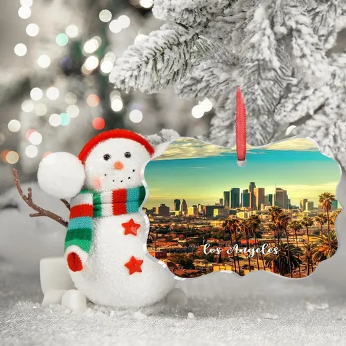 Vista 3 de Los Ángeles, California, Estados Unidos, decoración de árbol de Navidad, recuerdo de ciudad de campo, recuerdos de Navidad personalizados