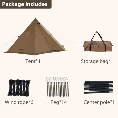 Vista 9 de Tienda Caliente con Conexión para Estufa y Faldón para Nieve, 6.89~8.53 pies de Altura Interior, 2~5 Personas, Tienda Tipi para Senderismo Familiar