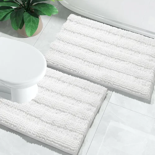 Vista 41 de Yimobra Juego de 2 alfombras de baño de felpilla suave y absorbente y alfombra para inodoro en forma de U, antideslizante, lavable a máquina