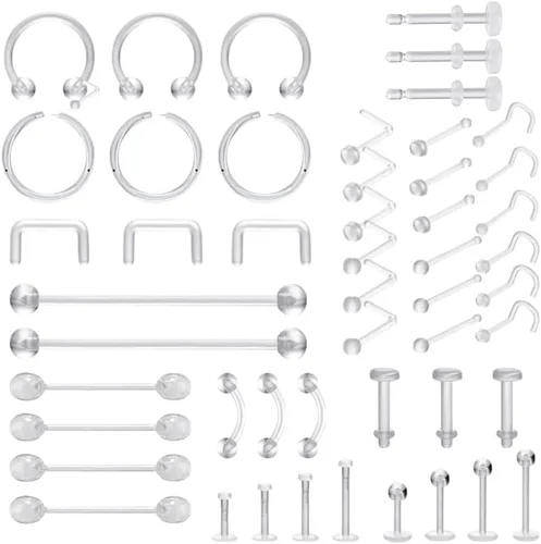 Vista 8 de Clear Plastic Earrings for Sports Work - 16 Gauge Invisible Labret Studs- Flat Push-In Retainers for Ears, Cartilage, Helix, Tragus, Lip, Monroe
