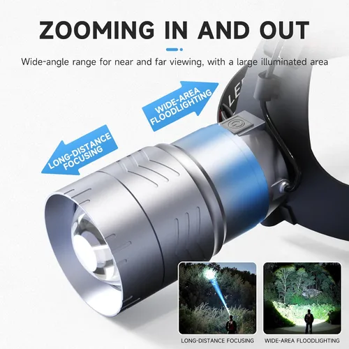 Vista 8 de Linterna frontal LED de diseño separado para exteriores, impermeable, recargable, de largo alcance, adecuada para acampar, senderismo, pesca y caza