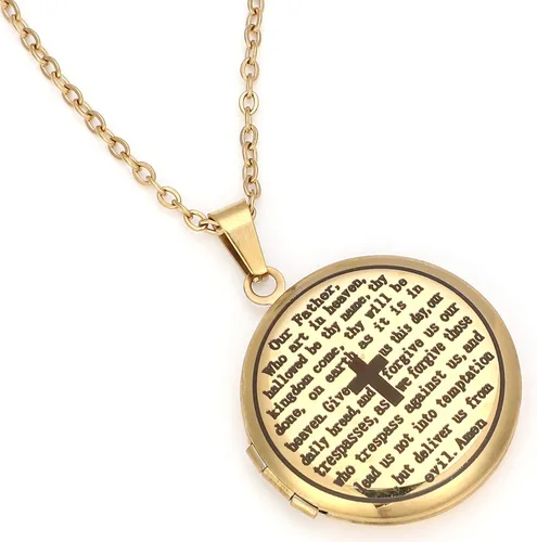 Vista 3 de Medallón religioso de la Biblia, que puede contener imágenes, grabado en inglés, señores bíblicos, oración, oración, collar de cruz de oración