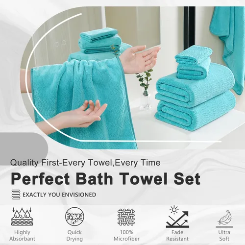 Vista 6 de Juego de toallas de baño de 8 piezas 2 toallas de baño grandes de gran tamaño, 2 toallas de mano y 4 paños Juego de toallas de baño ultrasuaves