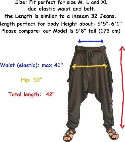 Vista 6 de Mujeres Hombres Harem Pantalones Palazzo Dhoti Estilo 2 Bolsillos Algodón