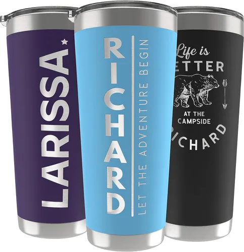 Vista 17 de Regalos personalizados para hombres, 30 onzas, vasos personalizados con tapa, azul marino, tazas de café de viaje aisladas, juego de popote