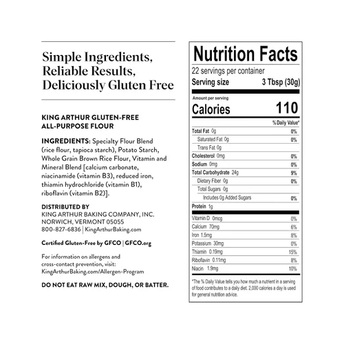Vista 2 de King Arthur Harina multiusos sin gluten, 24 onzas (paquete de 1) - Proyecto verificado sin OMG, certificado Kosher