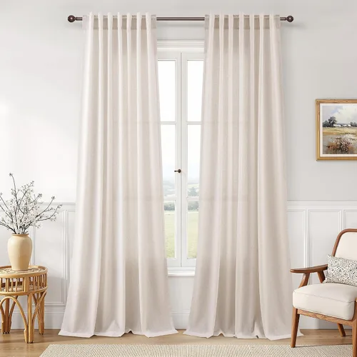 Vista 62 de Joywell - Cortinas de lino de 96 pulgadas de largo para sala de estar Natural