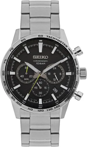 Vista 2 de SEIKO Reloj cronógrafo de cuarzo con esfera negra para hombre SSB413P1, Negro -, Cronógrafo, reloj de cuarzo