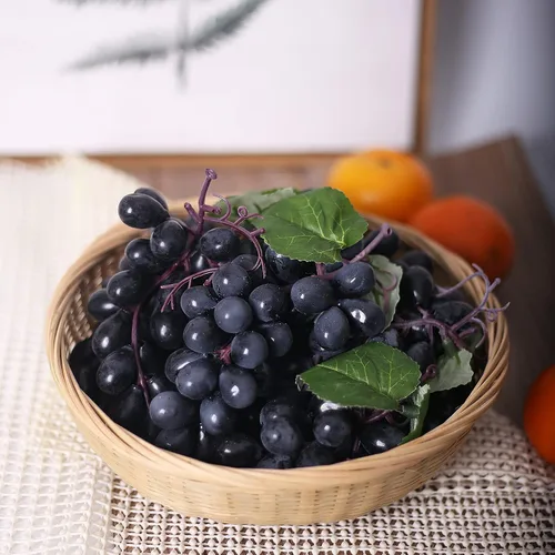 Vista 4 de 5 racimos de uvas falsas de goma, paquetes de uva falsa para el hogar, casa, cocina, fiesta, boda, fotografía, decoración, color negro
