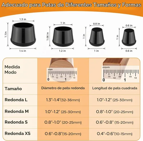 Vista 2 de 24 piezas de protectores de pata de silla de silicona extra pequeños (1,5 cm - 2 cm) almohadillas de goma y fieltro para patas de muebles