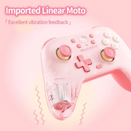 Vista 7 de Kuitmor Pink Switch Controller,Hello Kitty Hall Effect Controllers Wireless for Switch 2/1/OLED/Lite,PC,Android,iOS Bluetooth + Wired,1000mAh