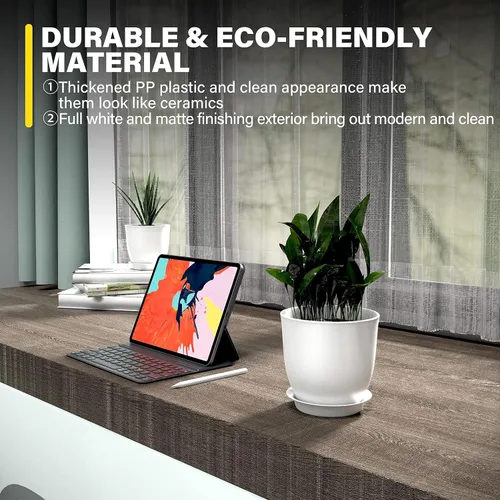 Vista 5 de iPower Macetas con drenaje de 7.1/6.3/5.5/5/4.5 pulgadas, decoración del hogar para macetas de interior, macetas de plástico, cactus, suculentas