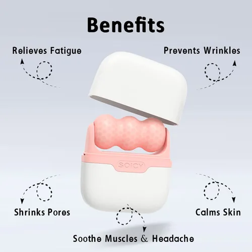 Vista 4 de Rodillo de hielo para rostro y ojos y esponja de belleza, mezcladora de base con 1 soporte de esponja y estuche para huevos