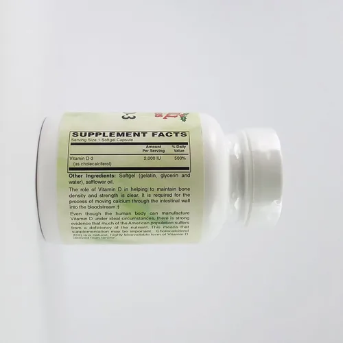 Vista 2 de Holly Hill Health Foods, Vitamina D3 2000 UI, 100 cápsulas blandas