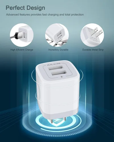 Vista 12 de AILKIN - Cargadores para iPhone con certificación MFI, cable Lightning trenzado de 6 pies de largo USB Wall Charger, Fast Charging Power Cord Plug