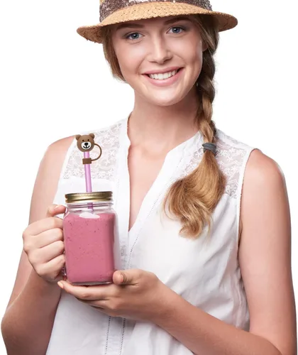 Vista 7 de 3 fundas para popote de oso, bonitas fundas de popote de silicona suave de dibujos animados, tapas protectoras sin BPA compatible con Stanley Straws