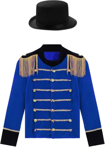 Vista 3 de Disfraz de soldado de la Guardia Real para Halloween, para niños, baterista mayorette, actuación, cosplay, chaqueta con borla con sombrero