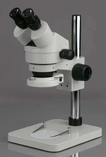 Vista 2 de Microscopio binocular estéreo 7X-45X con soporte de pilar de 14" y luz de anillo de 64 LED