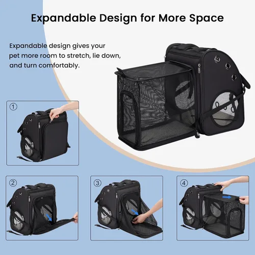 Vista 6 de Mochila transportadora para gatos, mochila expandible para gatos y mascotas pequeñas, diseño transpirable súper ventilado, mochila de viaje portátil