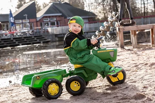Vista 3 de Rolly Toys John Deere Trac de 3 ruedas con remolque para montar en el remolque, verde/amarillo (52769)