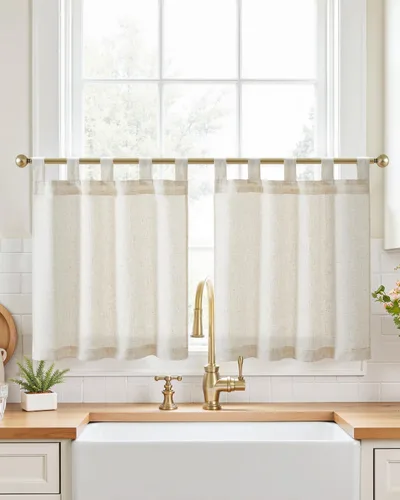 Vista 28 de Jinchan - Cortinas de cocina de lino rústico beige con bolsillo para barra, 26 x 36 pulgadas, 2 paneles