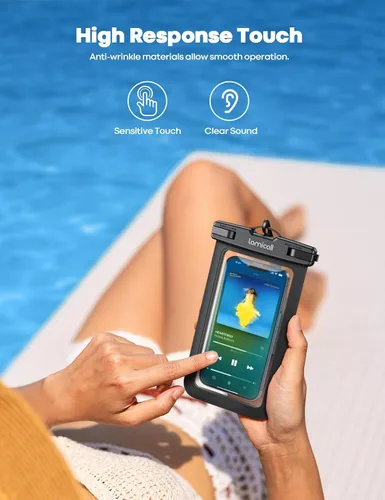 Vista 5 de Lamicall - Funda impermeable para teléfono, paquete de 2, IPX8, resistente al agua Beach & Cruise Essentials, Touch Screen, for iPhone 17 16 15 14