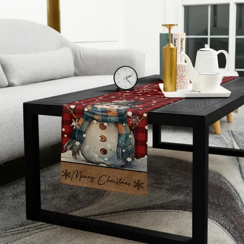 Vista 5 de Christmas, Cotton Linen Long Table Runner 13 x 108 inch Non-slip Rectangular Kitchen Coffee Dining Table Decor for Wedding Party Holiday Dinner