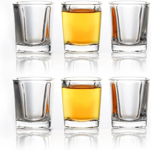 Vista 9 de QUAFFER Vasos de chupito cuadrados de base pesada de 2 onzas (juego de 4) – Vaso de chupito moderno – Vodka clásico de whisky vodka tequila Jerez