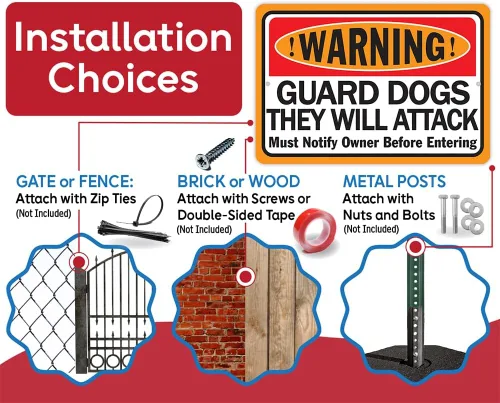 Vista 9 de Metal Signs - Warning Guard Dogs They Will Attack - Property Warning Guard Dog Bites Signs - Durable Metal Sign - Use Indoor/Outdoor - Notice Sign