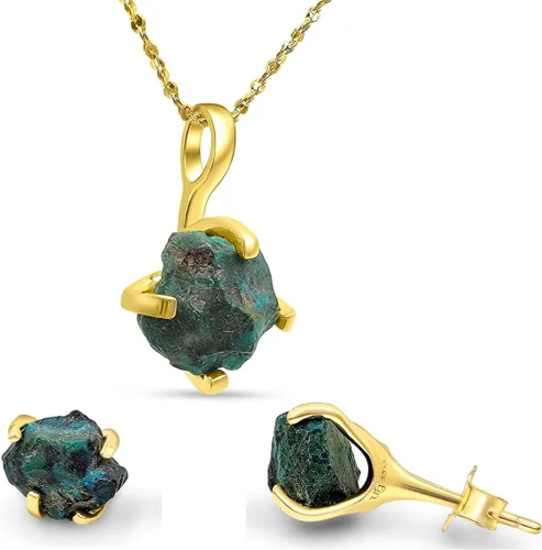 Vista 108 de Juego de joyas de piedras preciosas crudas reales con plata de ley 925 chapada en oro real, collar y aretes de piedra natal, regalo para ella por