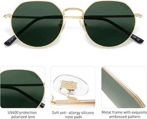 Vista 4 de SOJOS Lentes de sol polarizados de polígono redondos para mujeres y hombres, tonos retro clásicos vintage Hedy SJ1157