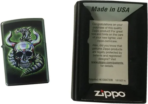 Vista 4 de Zippo Encendedor personalizado - Dragón metálico camaleón y calavera