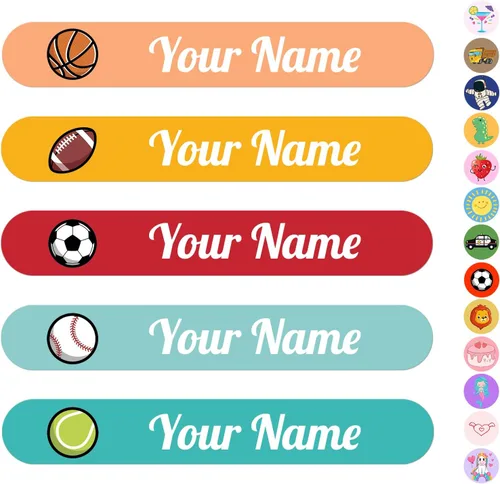 Vista 12 de 100 calcomanías de nombre personalizadas para niños, etiquetas de nombre personalizadas para suministros escolares, guardería, etiquetas