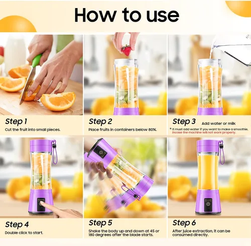 Vista 5 de Licuadora portátil inalámbrica de tamaño personal, licuadora de 12 onzas para batidos y batidos con taza de jugo de viaje sin BPA, 6 cuchillas