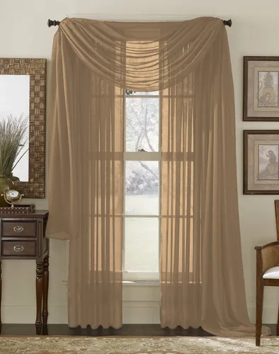 Vista 13 de Juego de 3 piezas de cortinas y cenefa Interior Trends, fina, totalmente cosida, juego de 2 cortinas y 1 cenefa a juego