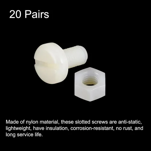 Vista 3 de uxcell Surtido de 20 pares de tuercas de tornillo de nailon, tornillos de cabeza ranurada M8x16mm y tuercas hexagonales M8 para maquinaria
